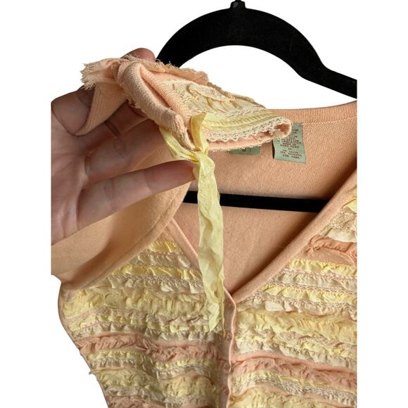 Anthropologie Vintage Boho Ruffle Lace Cardigan Knit Sweater Petite Rare Size M - Picture 5 of 13